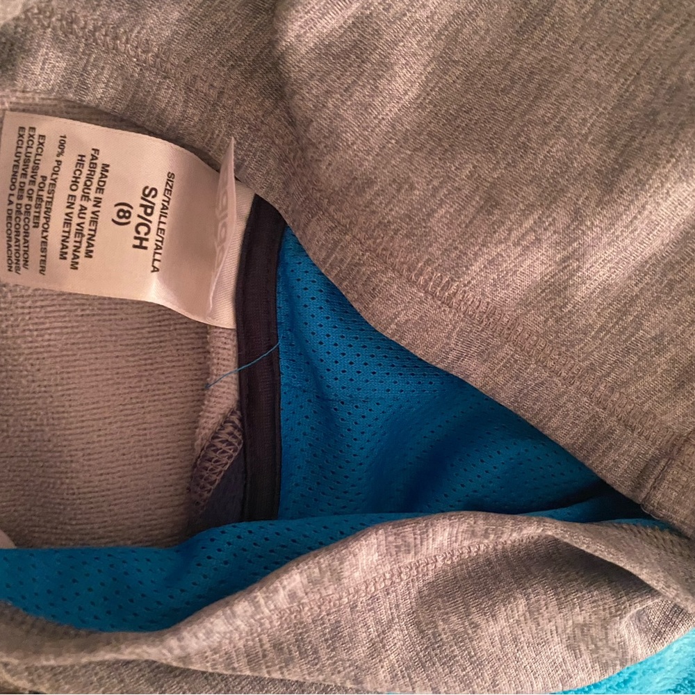 Boys gray adidas sweatshirt with navy sleeves and turquoise adidas logo - Picture 2 of 3
